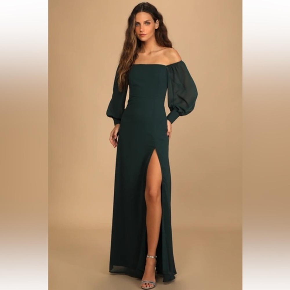 Lulus Feel the Romance Emerald Green Off-the-Shoulder Maxi Dress XS NWOT